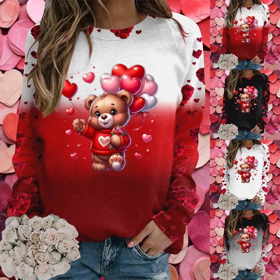 Valentine's Day Sweatshirt for Women 2026 Love Heart Graphic Pullover Crewneck Long Sleeve Tops Valentines Sweatshirt Black L