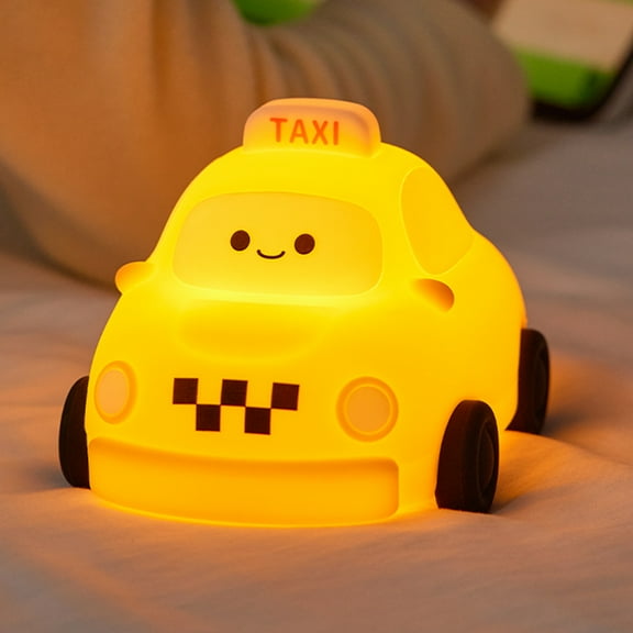Night Lights for Kids, Taxi Soft Silicone Night Light, 3-Level Dimmable Nursery Nightlight, Rechargeable LED Cute Night Light, Funny Tap Control Night Lamp Gift for Son Daughter Nephew