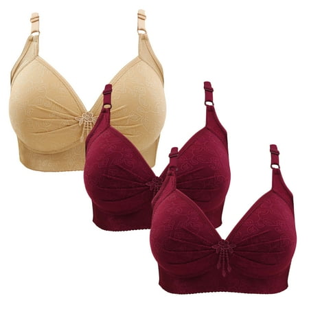 Gnurob Womens Lace Bralette 3 Pack Plus Size Bra Push Up Wire Free Bras Padded Seamless Bralettes Adjustable Straps Underwear for Heavy Breast Sprots Bra Clearance Saving B07-Beige X-Small
