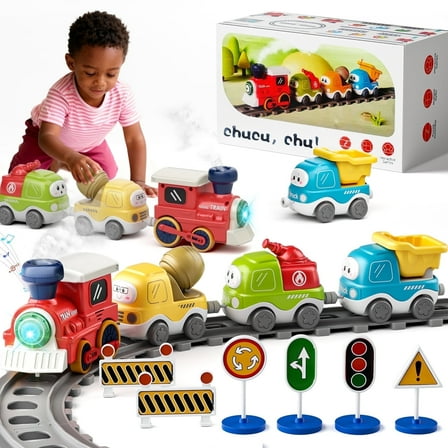 Dimoarch Toys for 1 2 3 Year Old Boy Girl, Train Set Toy for Toddlers, Electric Train Car Track Play Set with Steam, Light & Music, Christmas Birthday Gifts