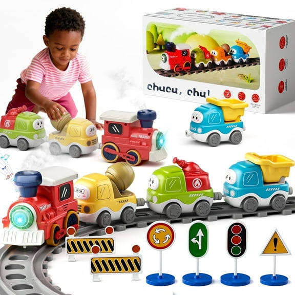 Dimoarch Toys for 1 2 3 Year Old Boy Girl, Train Set Toy for Toddlers, Electric Train Car Track Play Set with Steam, Light & Music, Christmas Birthday Gifts