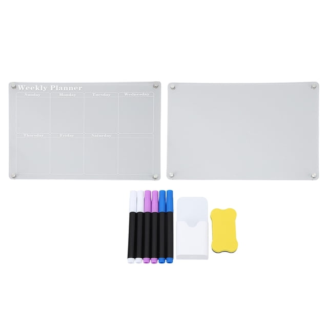 Pizarra magnética de borrado en seco de acrílico transparente de 15,7 x 11,8 pulgadas para refrigerador, pizarra de planificación semanal + tablero en blanco