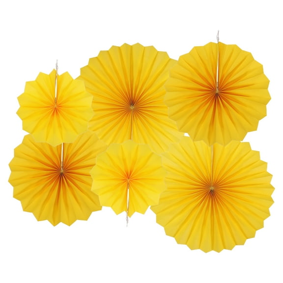 Uxcell Hanging Paper Fans Party Set 6Pcs Round Pattern Hanging Paper Fans Decoration for Home Birthday Wedding(Yellow)