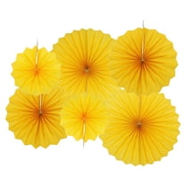 Uxcell Hanging Paper Fans Party Set 6Pcs Round Pattern Hanging Paper Fans Decoration for Home Birthday Wedding(Yellow)