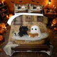 thumbnail image 2 of Erosebridal Cute Ghost Twin Quilt Set, Black Cat Spooky Animal Twin Coverlet Set for Boys Girls, Cream Gold Black, 2pcs 1 Bedspread and 1 Pillowcase, 2 of 7