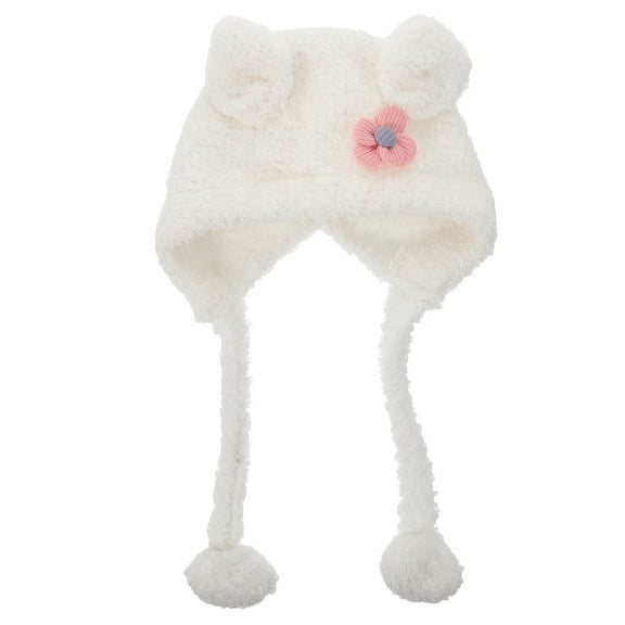 PENIKOKO White Fleece Lined Baby Beanie with Earflaps, Soft Infant Hat for Ear , 1 Pack Cozy Winter Cap