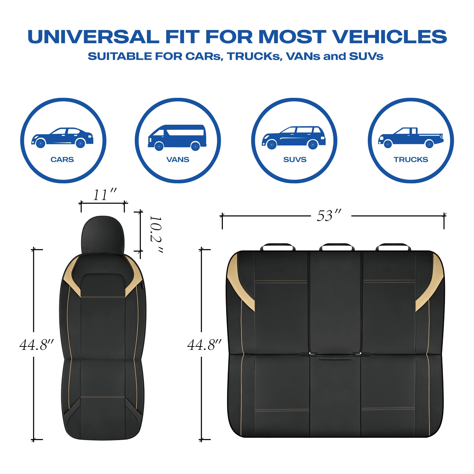 Skechers Premium Leather Car Seat Cover – Full Set, Durable, Breathable, Universal Fit for Cars, SUVs, and Trucks - Beige