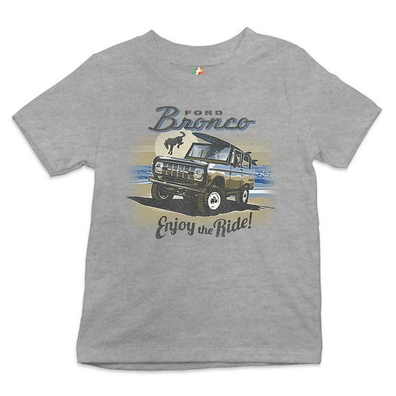 Tee Hunt Ford Bronco Kid's T-Shirt Enjoy The Ride Offroad SUV Licensed Boys GirlsGrey