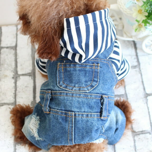 Shulemin Stripe Pattern Pet Dog Puppy Denim Jacket Hoodied Clothes Jumpsuit,XXL