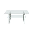 thumbnail image 5 of Hassch 2-Tier Glass Coffee Table, 39.5" Transparent Tempered Glass Top with Metal Legs, Modern Mirrored Accent Table, for Living Room, Silver, 5 of 6