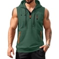 thumbnail image 2 of Dresfit Mens Hoodie Sleeveless Zip Up Tank Tops Drawstring Quarter Zip Vintage Sweatshirt Summer 2026 Big and Tall Solid Color Bodybuilding Hawaiian Tanks Dark Green 3XL, 2 of 5