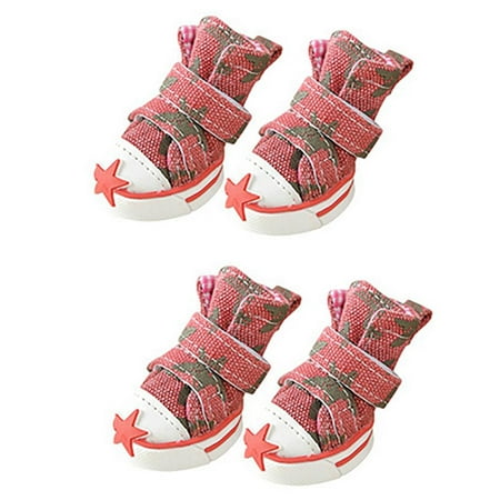 

Waterproof 4pcs/set Wear-resisting Autumn Winter Outdoor Anti-slip Casual Style Pet Denim Shoes Pet Booties Puppy Sneaker Dog Shoes RED 4