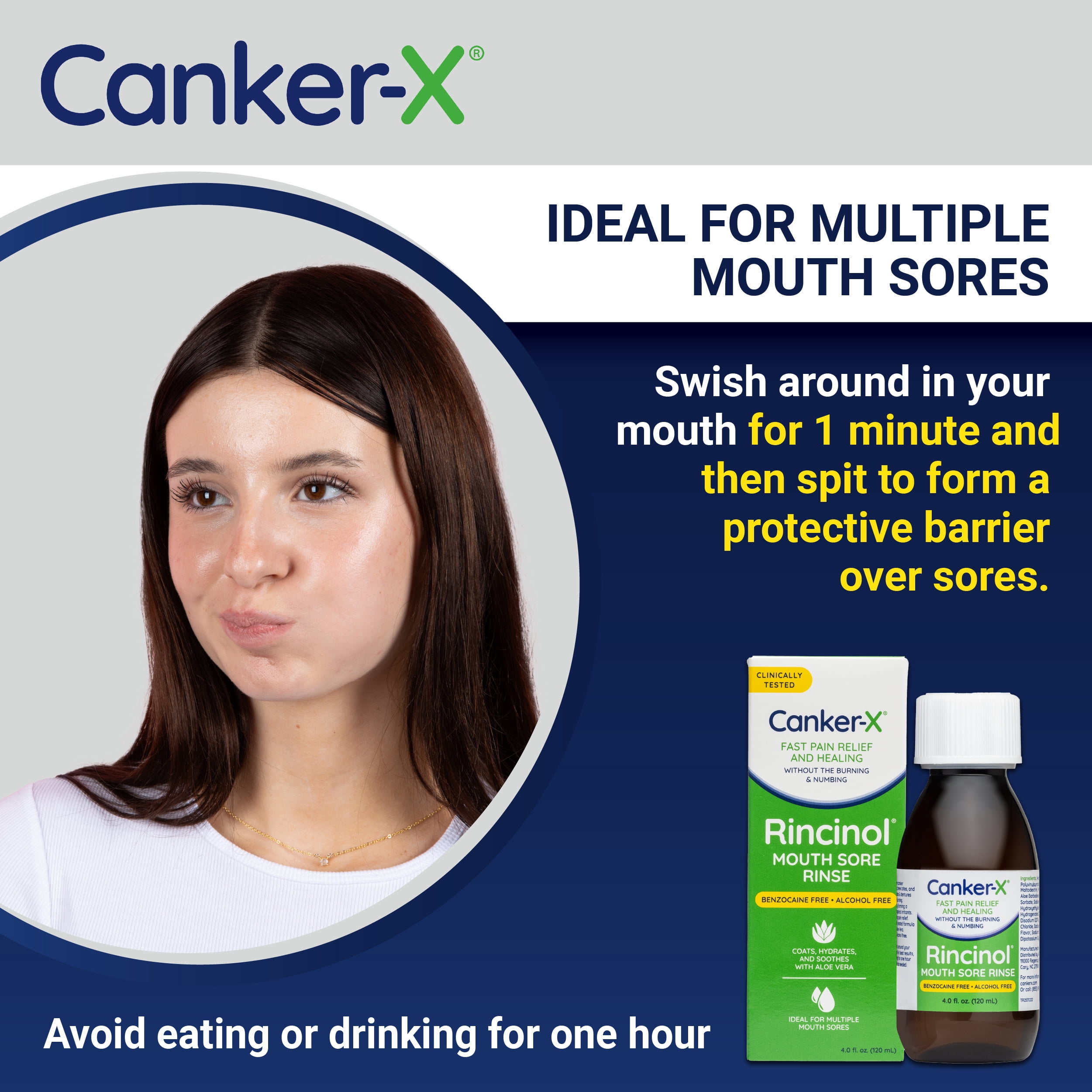 Canker-X Rincinol Oral Rinse Mouthwash, Quick Pain Relief from Canker Sores, Mouth Sores,  , 4.0 Fl. Oz. (120 mL)