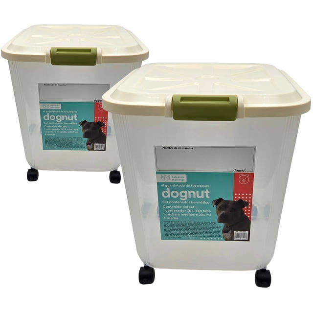 dognut - 2 Contenedores Herméticos para Alimento de Mascotas, Capacidad 22 kg = 11 kg +11 kg, con 2 Tazas Medidoras y con 8 llantas, sin BPA