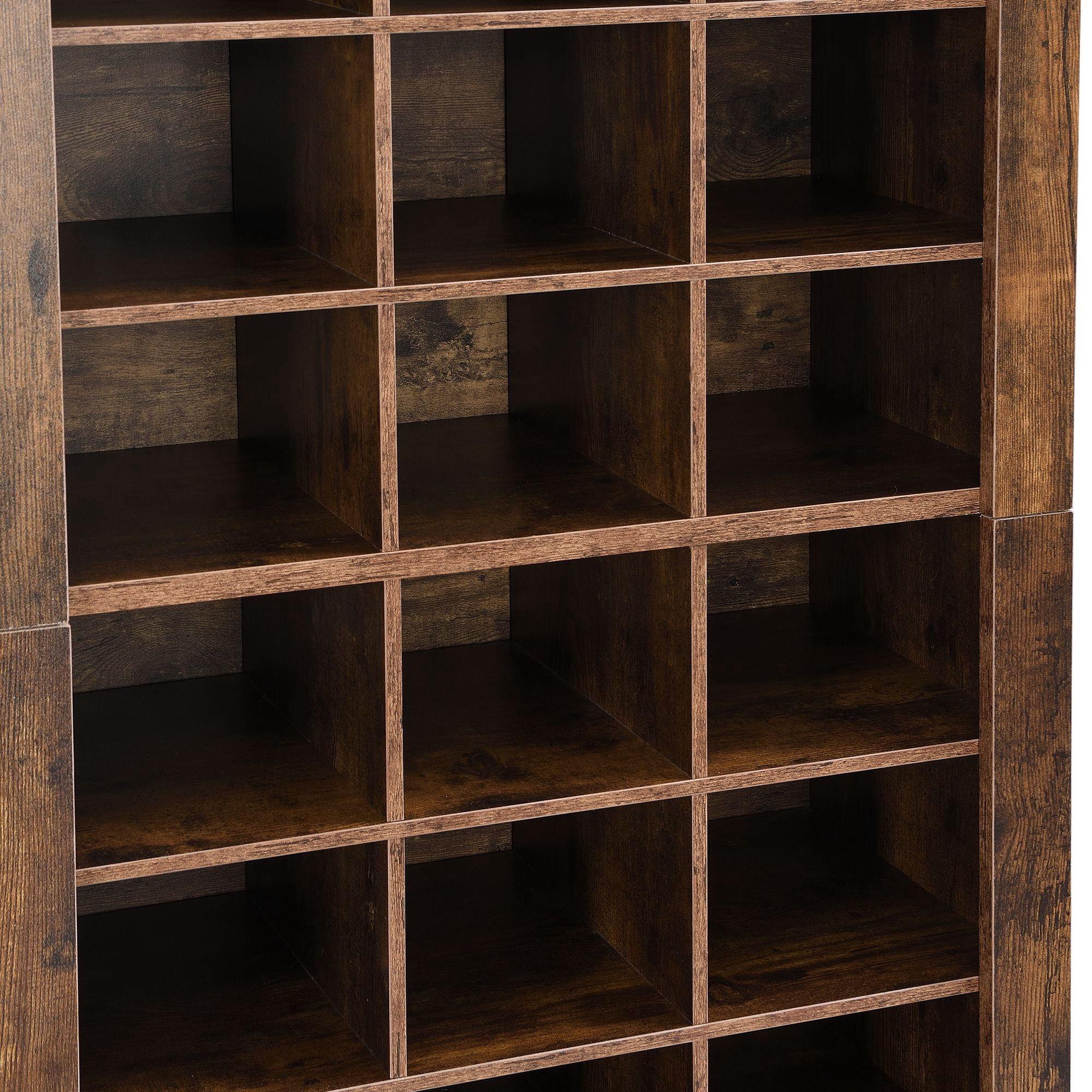 DEALTOPS Modern Freestanding Shoe Cabinet with 30 Square Shoe Compartments, Tall Stylish Shoe Rack with Large Storage Capacity for Entryway - Rustic Brown