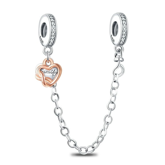 ROSIANNA 925 Sterling Silver Charm for Bracelets Two Tone Family Love Infinity Safety Chain Women Bracelet Charm