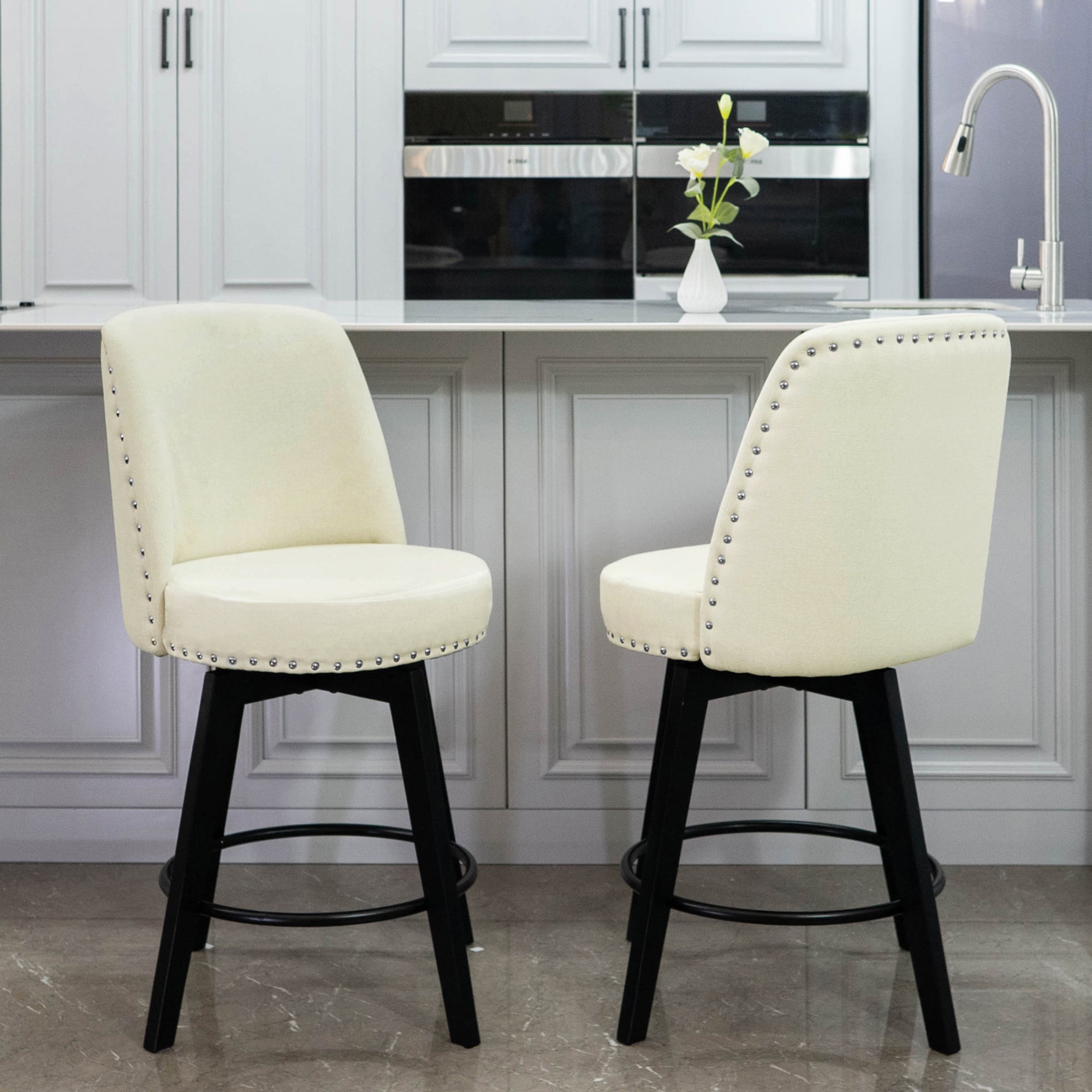 MINCETA Counter Stools,26" 360 Free Swivel High Back Full Back