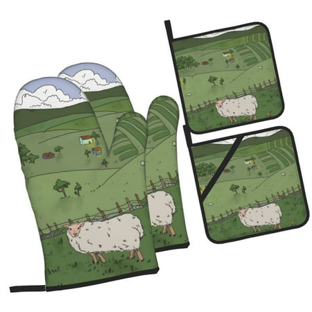 

ZICANCN Oven Mitts and Pot Holders Sets Illustration of a Ram in the Meadow Baking Sets Kitchen Heat Resistant 4 Pieces