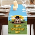 thumbnail image 3 of Table Runners 36 Inches Long Dress Scarves, Happy Groundhog Day Farmhouse Kitchen/Dining Table Runner, Short Coffee Tablerunners, Cartoon Ground Hog Grass Sun Sky Blue 13x36 Inch, 3 of 9