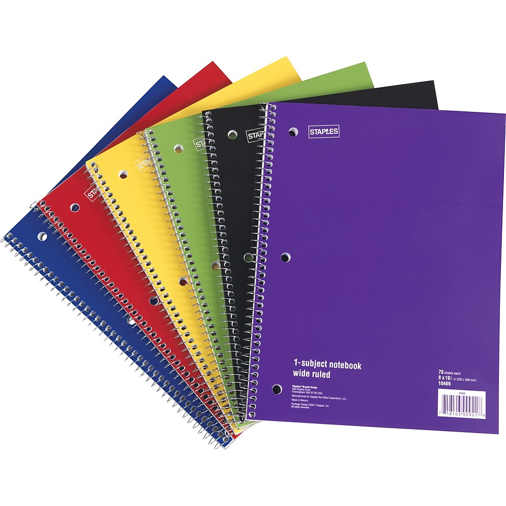 Staples 1 Subject Notebook 8 X 10 1 2 72 Pack 2072476 Walmart