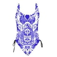 thumbnail image 5 of UTSJKR One Piece Swimsuit Women 2025 Vintage Tummy Control One Piece Bathing Suits V Neck Vintage Floral Print Swimwear Blue 8, 5 of 6