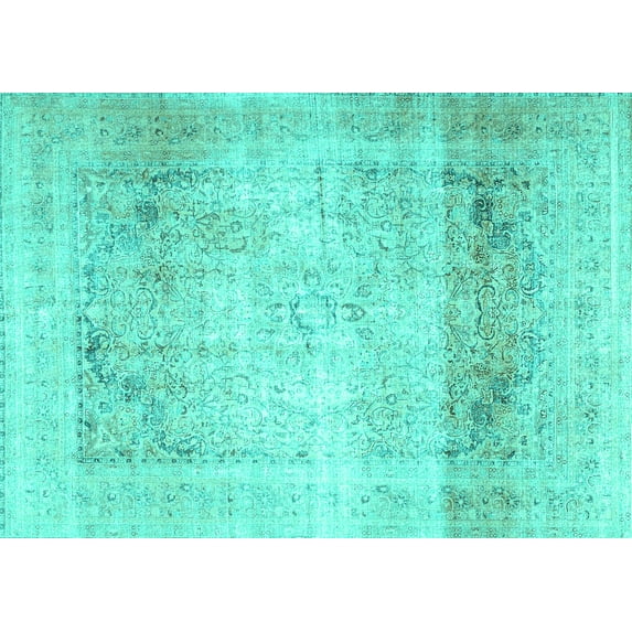 Ahgly Company Machine Washable Indoor Rectangle Persian Turquoise Blue Traditional Area Rugs, 7' x 9'