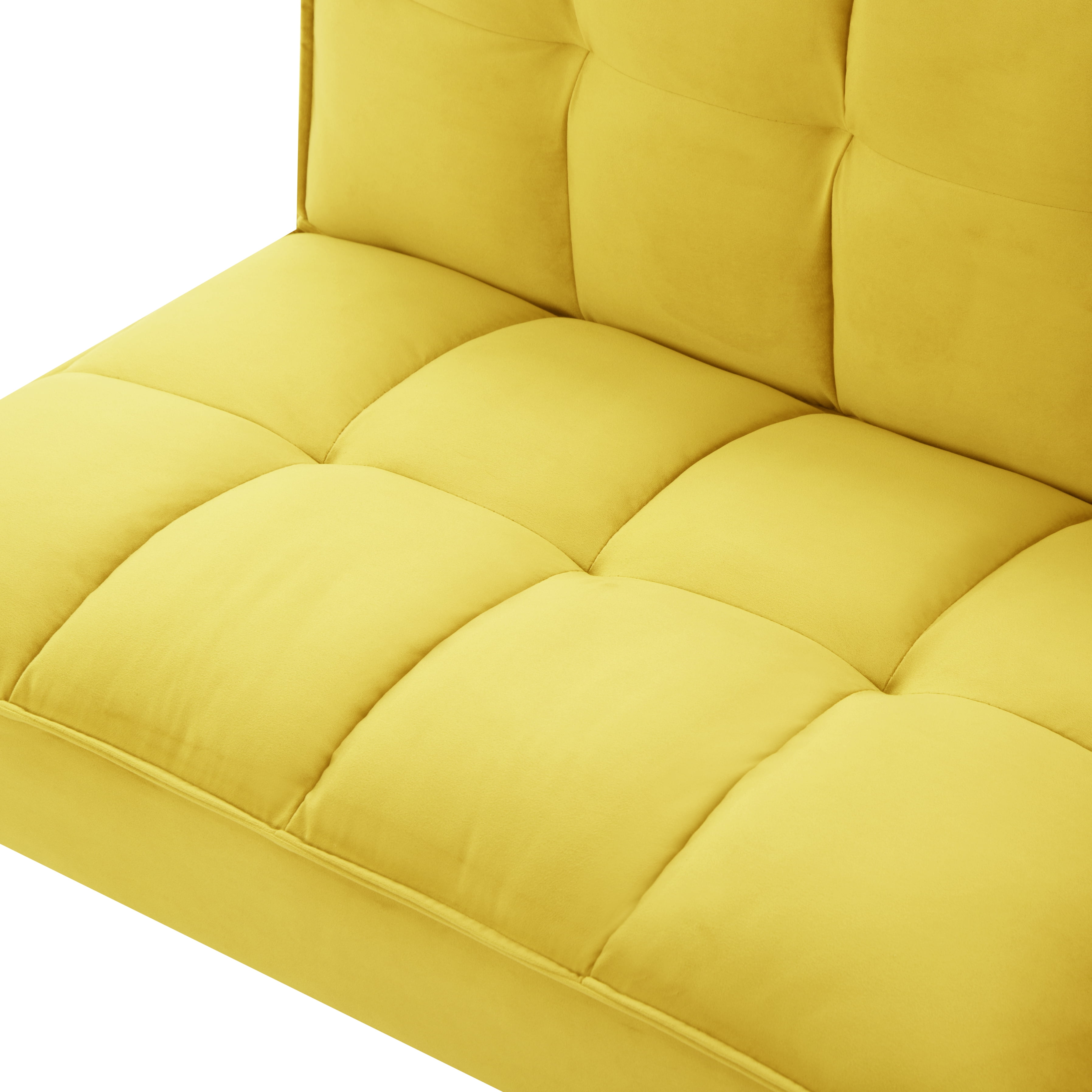 BSHTI 73” Velvet Fabric Futon Sofa Bed, Convertible Sofa Bed with Adjustable Split-Back Recliner, Twin Sleeper Couch, 5-Level Backrest Adjustment, Living Room, Bedroom & Office （Yellow）