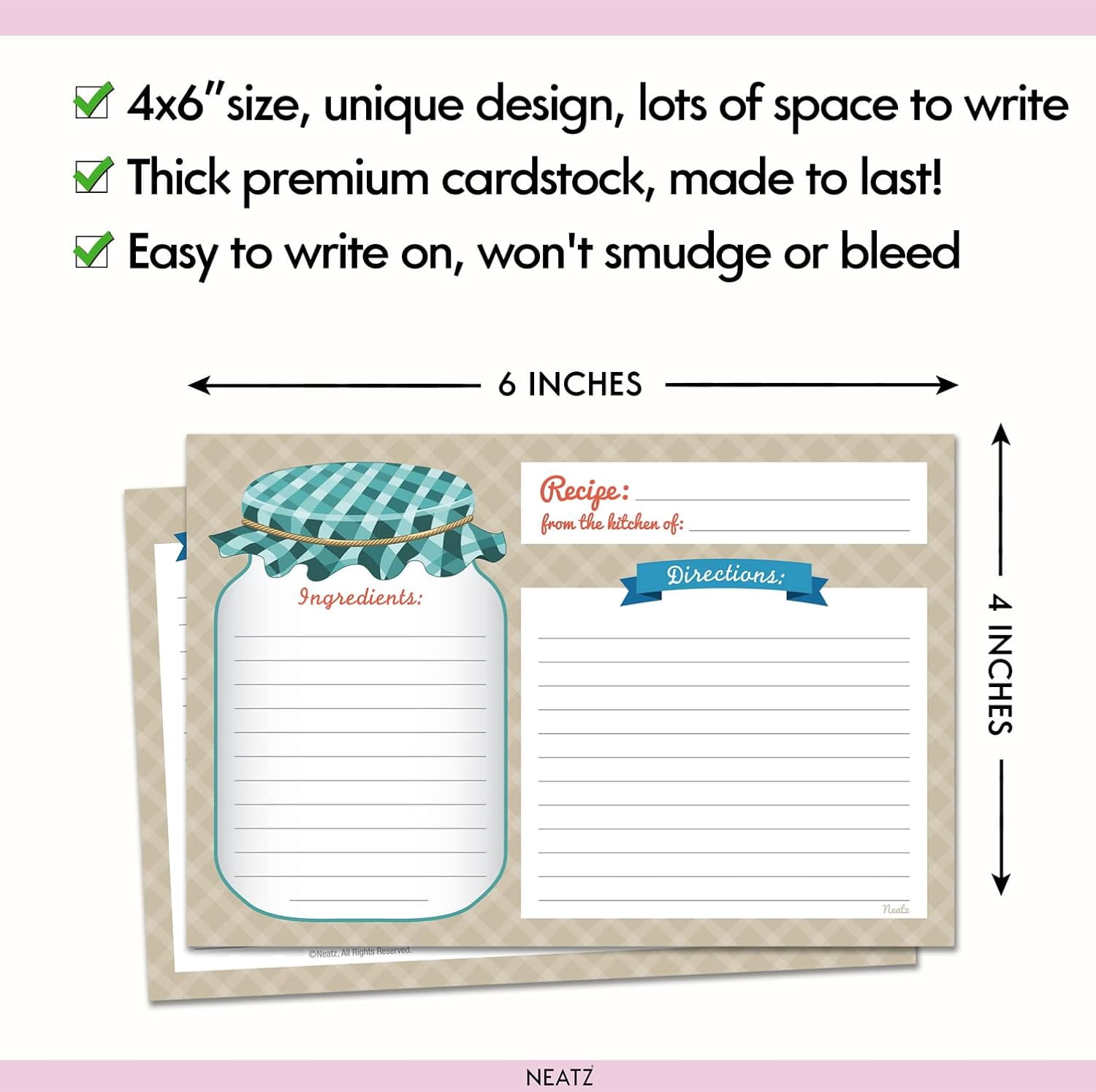 Mason Jar Recipe Cards - 50 Double Sided Cards, 4x6 inches. Thick Card Stock$$Home Decor, Kitchen, & Other