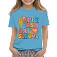 thumbnail image 2 of Kids Happy First Day Of School Floral Letter Graphic T Shirt Crew Neck Soft Cotton Short Sleeve Tee for New Term Entrance and Kindergarten Daily Classroom Outfits Light Blue 130, 2 of 7
