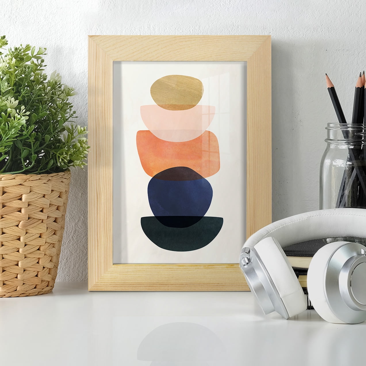Mod Pods II -Framed Print w/glass-Natural Wood