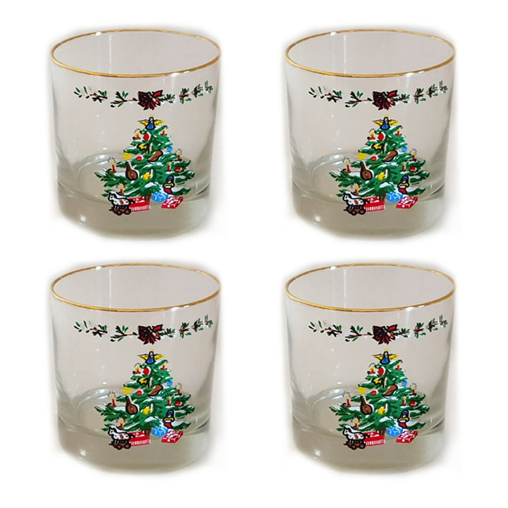 Christmas Tree Holiday Drink Glasses 8 oz Set of 4
