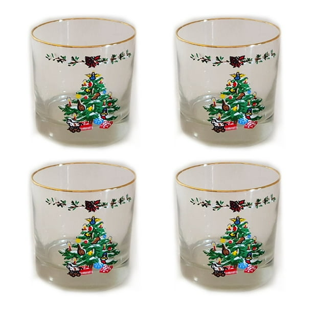 Christmas Tree Holiday Drink Glasses 8 oz Set of 4