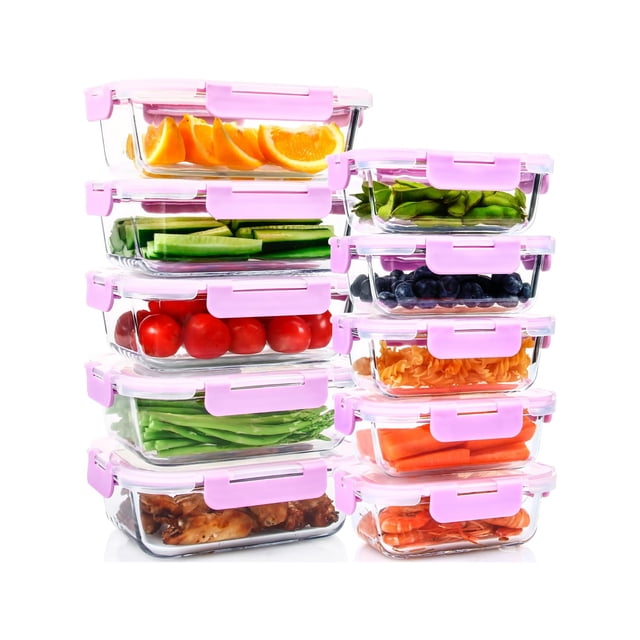 TechGen Premium Borosilicate Glass Food Storage Containers With Snap Locking Lids, 20 Pack (10 Containers + 10 Lids)