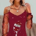 thumbnail image 5 of Womens Christmas Sexy Mesh Mini Dress Cold Shoulder Wine Glass Print Party Dress, 5 of 12