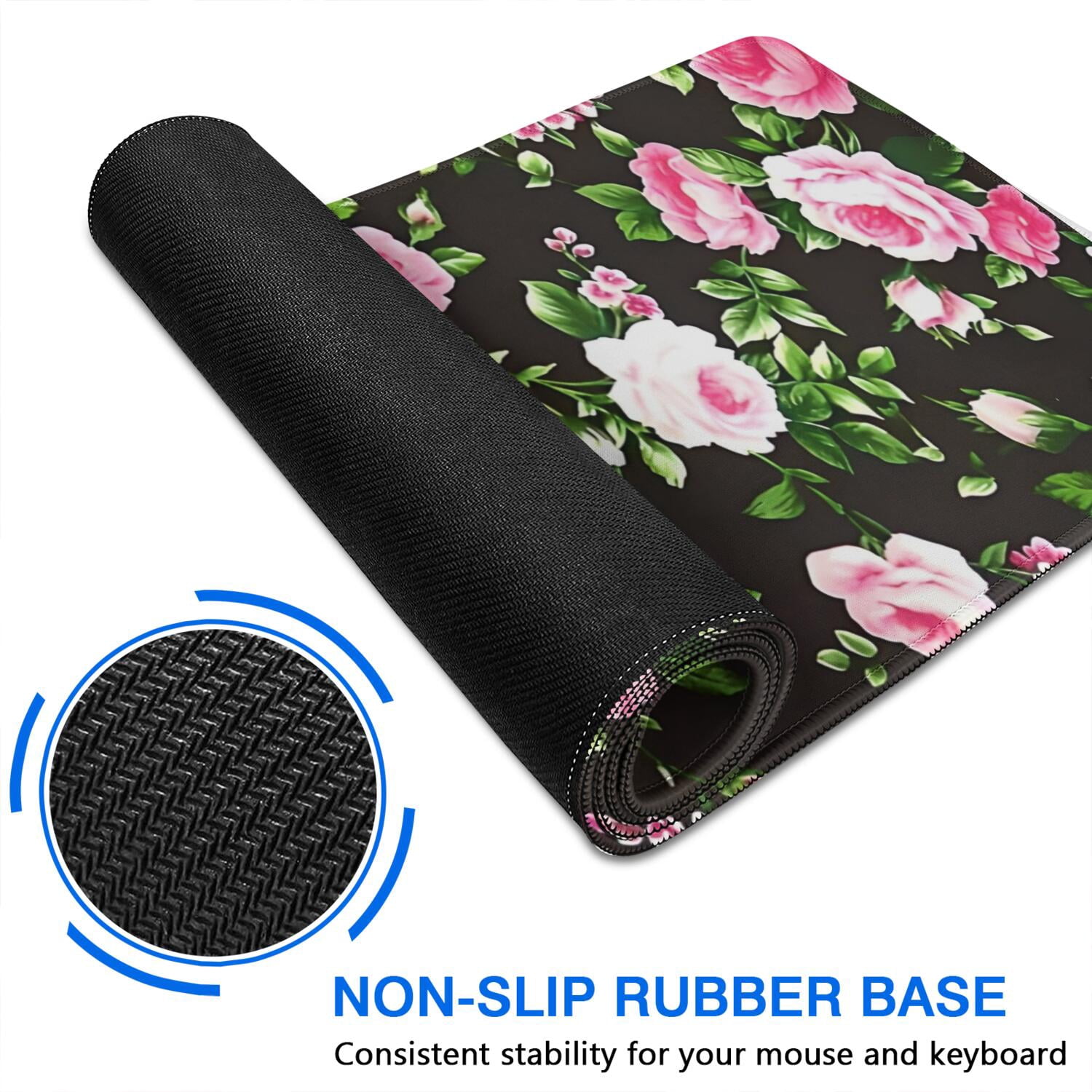 Long Mouse Pads for Desk,Pioneer Flower Floral Print Pattern Desk Mats on Top Of Desks, Desk Mouse Pad Extra Large with 3mm Non-Slip Base and Stitched Edge for Gaming,Office,Work,Home 35.4"x15.7"
