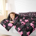 thumbnail image 3 of Homewish Modern Geometric Plaid Twin Comforter Sets,Light Pink Bedding Set,Black Reversible,2 Pieces,1 Comforter and 1 Pillowcase, 3 of 7