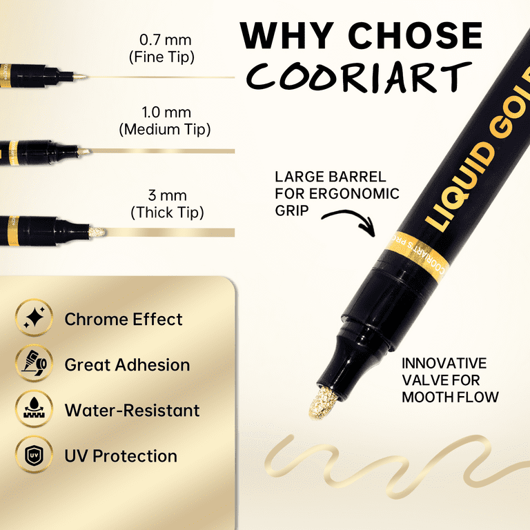 COORIART Chrome Gold Marker Pens, 3-Pack, Assorted Tips photo 2
