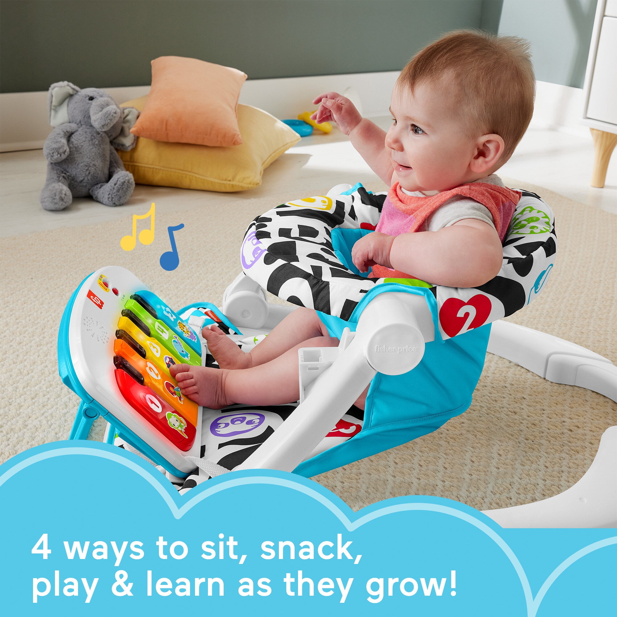 Fisher-Price Kick & Play Sit-Me-Up Seat Portable Baby Chair with Piano Toy, Snack Tray for Infant to Toddler