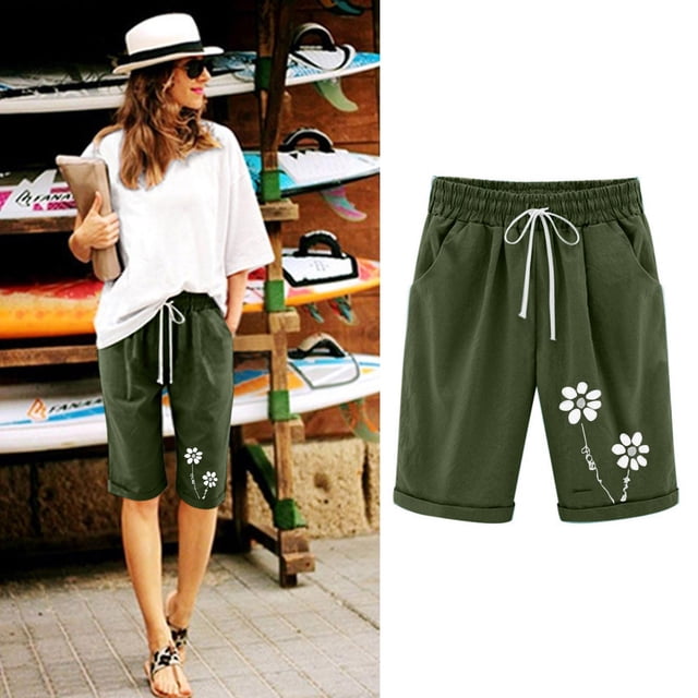 Puntoco pantalones cortos de verano para mujer, moda 2024, pantalones cortos informales con estampado de cinco puntos de verano para mujer, pantalones cortos de lino y algodón de talla grande