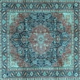 thumbnail image 1 of Ahgly Company Indoor Square Medallion Light Blue Traditional Area Rugs, 7' Square, 1 of 4