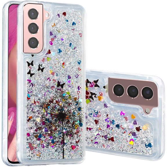 Case for Samsung Galaxy S23, Galaxy S23 Case Cute Pink Glitter Luxury Sparkle Liquid for Girls Women Quicksand Clear Soft TPU Protective Phone Case for Samsung Galaxy S23 Dandelion