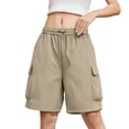 thumbnail image 4 of Kilaqueen Women's Cargo Bermuda Shorts with Elastic Waist and Pockets, Lightweight Long Shorts for Hiking, Travel and Casual Summer Wear, 4 of 7
