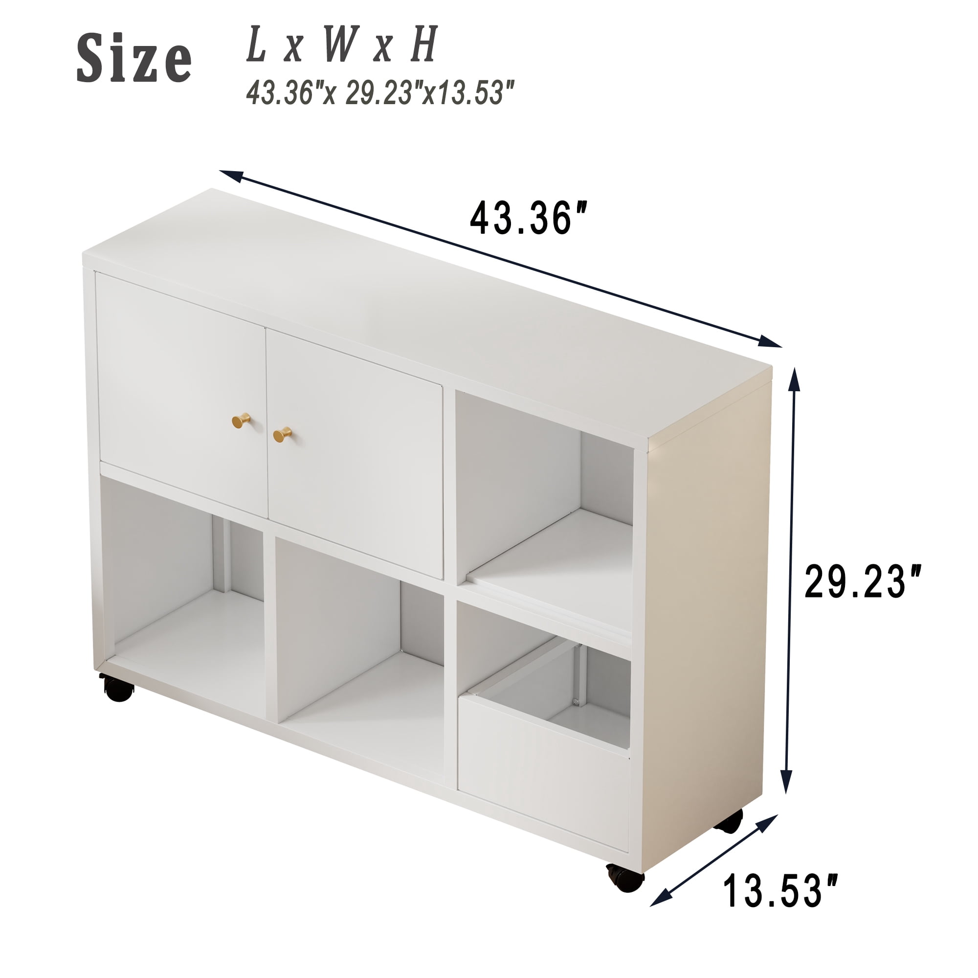 HOQBN Toy Storage Cabinet with 4 Wheels,Cubes Storage Bins Cubes with Open Cubbies & Closed Cabinets,Metal Storage Furniture for Playroom,Living Room,White