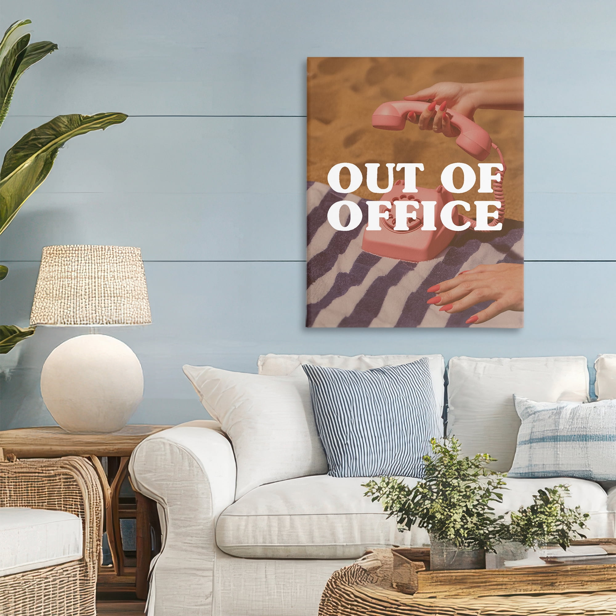 Out of Office Pink Phone Canvas Wall Art, design by Lil' Rue