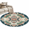 thumbnail image 2 of Round Area Rug 4 Ft, Teal Green Boho Floral Washable Non-Slip Circle Carpet for Living Room/Bedroom, Southwestern Ethnic Flowers Retro Low-Profile Crawling Mats Collection Rugs for Indoor, 2 of 7