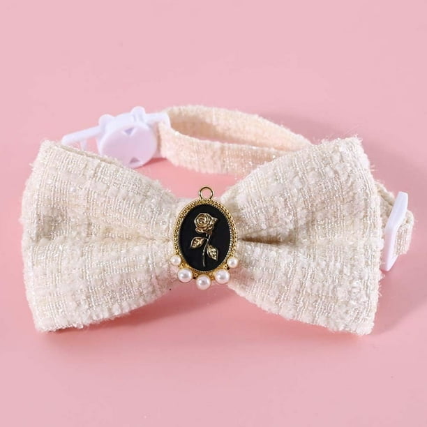 Pet Braided Plaid Vintage Pearl Bow tie Collar cat Dog Adjustable Anti