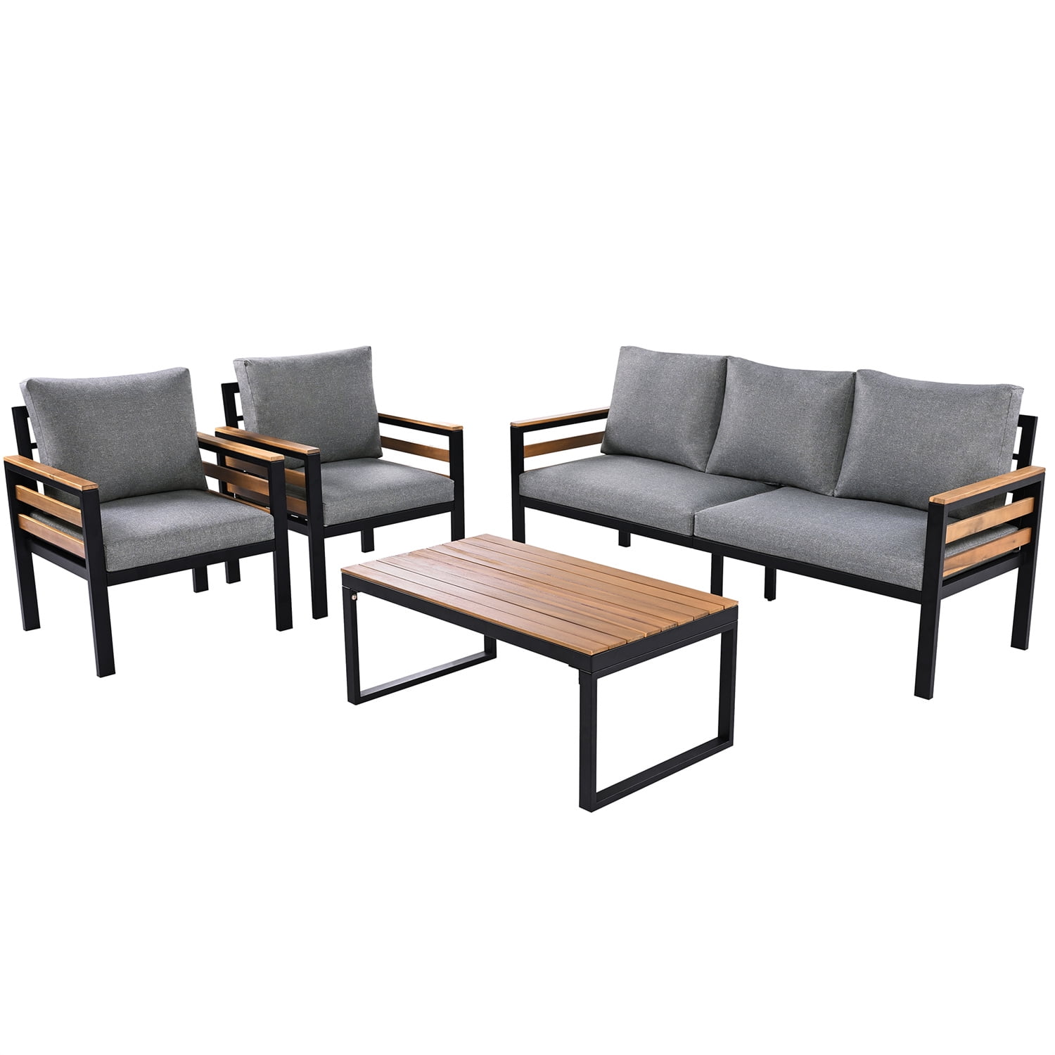YIORTWO Patio Furniture Set, 4 Piece Outdoor Patio Furniture with Coffee Table Set, Metal Patio Conversation Sets with Washable and High-Resiliency Sponge Cushions, Gray