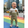 thumbnail image 6 of AceBaby Kids Boys Fall 2Pcs Outfit Sets for 3M-5Y, Contrast Color and Stripes Tops with Pants Toddler Clothes for Casual Daily, 6 of 9