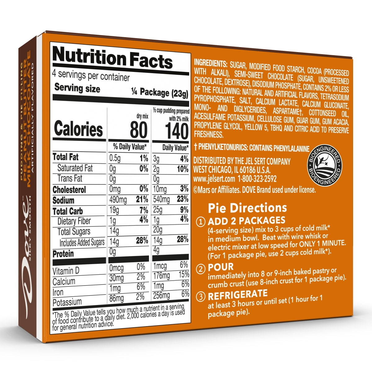 (3 pack) Dove Peanut Butter Milk Chocolate Instant Pudding Mix and Pie Filling, 4 Servings, 3.22 oz Cardboard Box