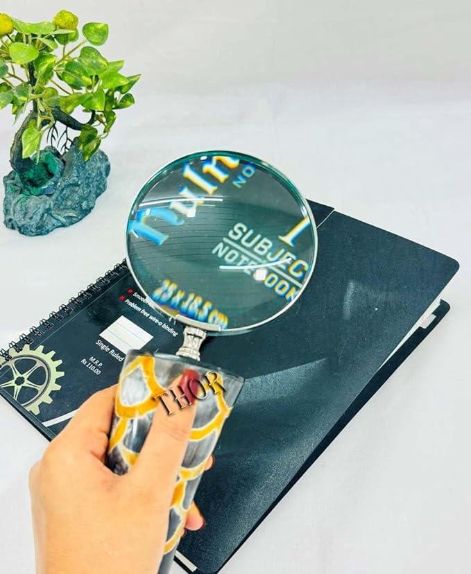 Handheld Magnifying Lens with Horn Handle for Reading, Inspection, Coin & Stamp, Astrologer, Low Sight Elderly Collectible Décor Gift
